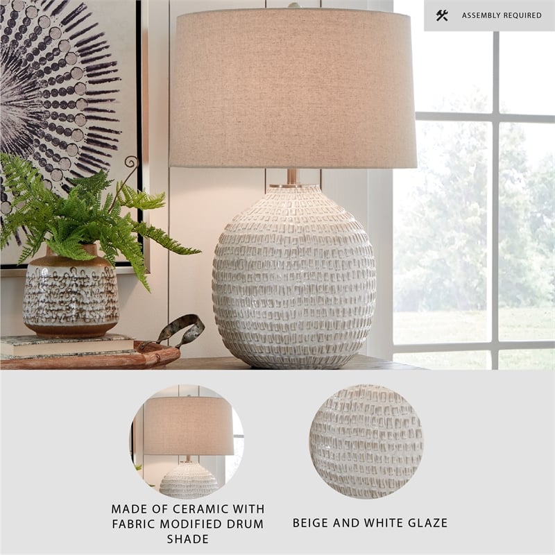 Signature Design by Ashley Jamon Single Ceramic Table Lamp in White & Beige