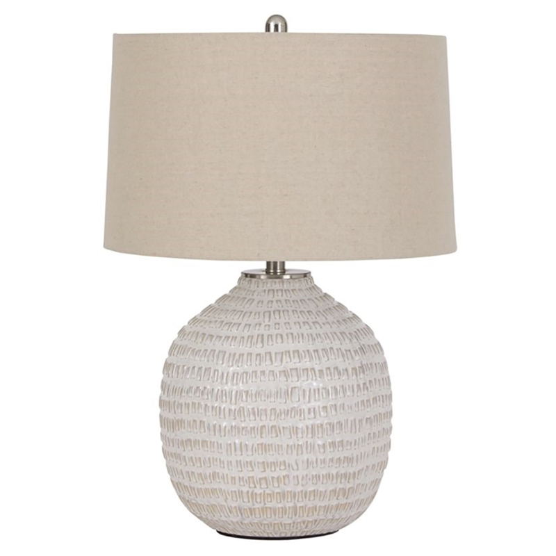 Signature Design by Ashley Jamon Single Ceramic Table Lamp in White & Beige