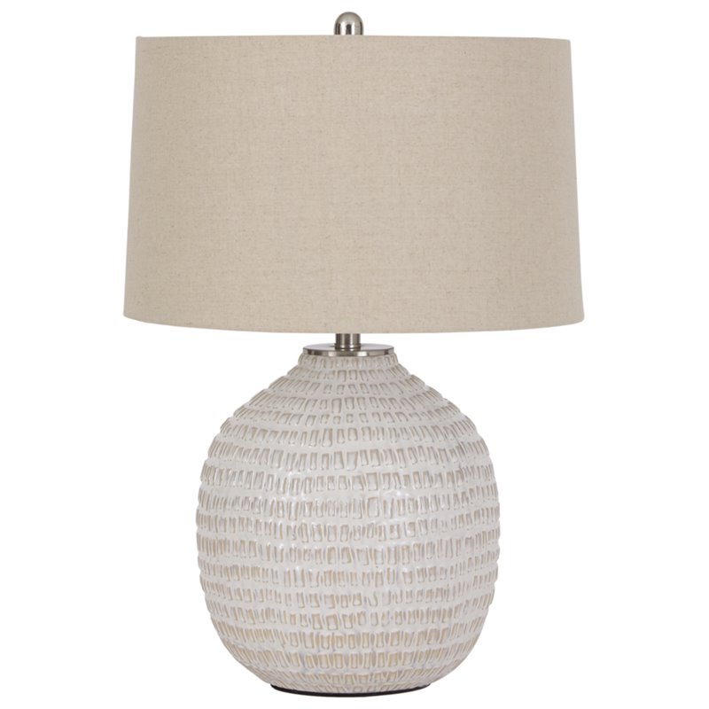 Signature Design by Ashley Jamon Single Ceramic Table Lamp in White & Beige