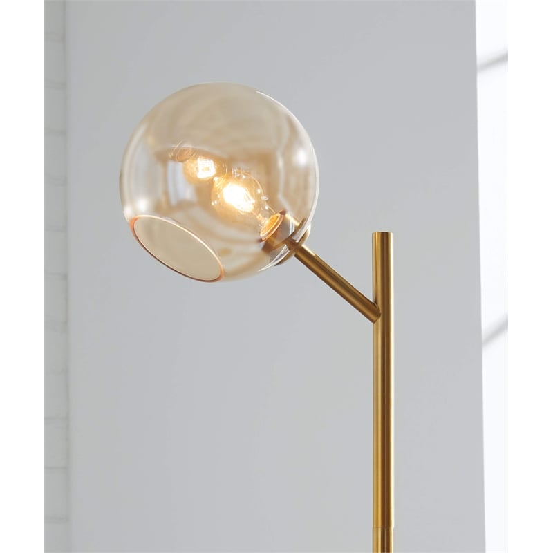 Signature Design by Ashley Abanson Single Metal Floor Lamp in Gold & Amber