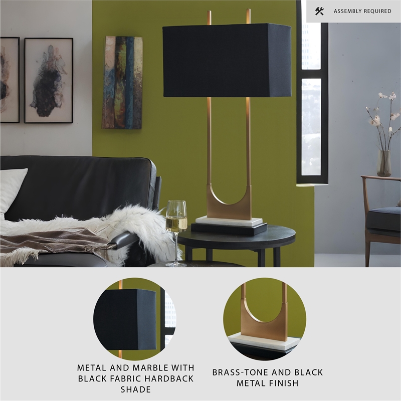 Signature Design by Ashley Malana Metal Table Lamp with Fabric Shade in Brass