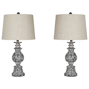 ashley furniture macawi wood table lamp set in antique brown - set of 2