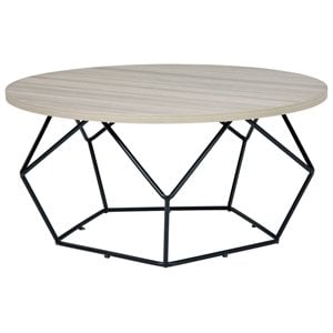 ashley furniture waylowe metal round cocktail table in light brown & black