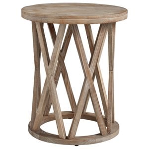 ashley furniture glasslore round wood end table in brown & light gray