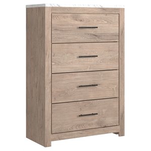 ashley furniture senniberg four drawer engineered wood chest in brown and white