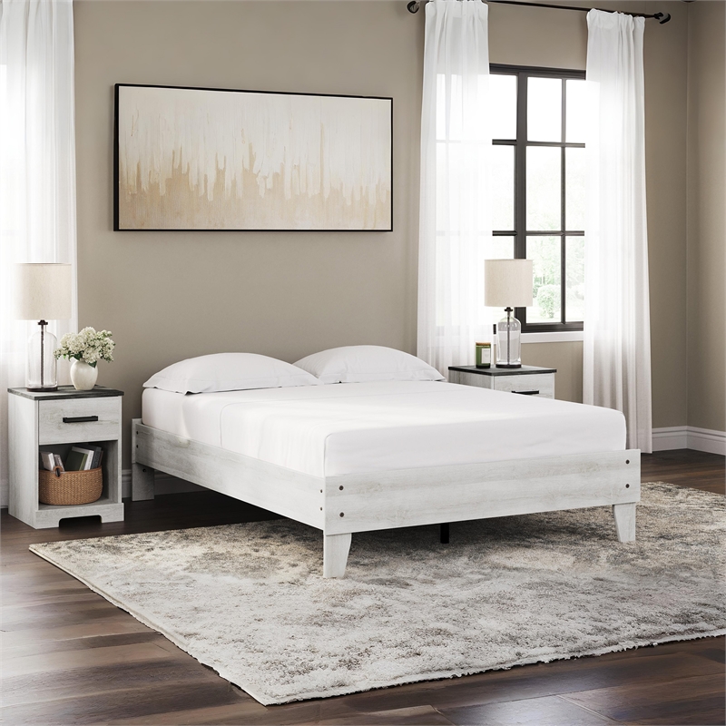 Ashley Furniture Shawburn Engineered Wood Full Platform Bed in Whitewash
