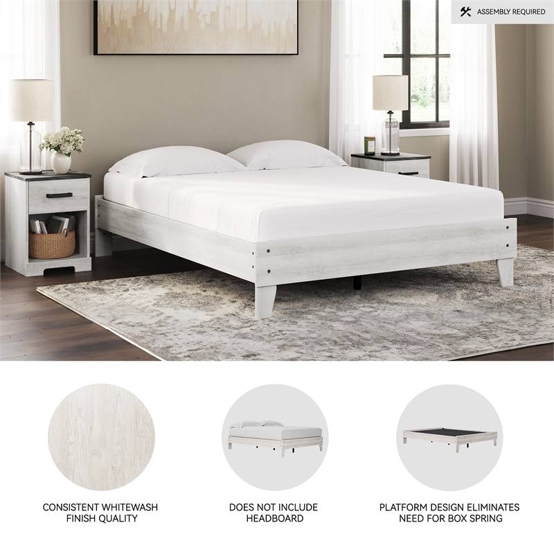 Ashley Furniture Shawburn Engineered Wood Queen Platform Bed in Whitewash