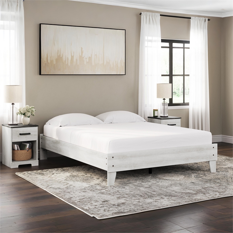 Ashley Furniture Shawburn Engineered Wood Queen Platform Bed in Whitewash
