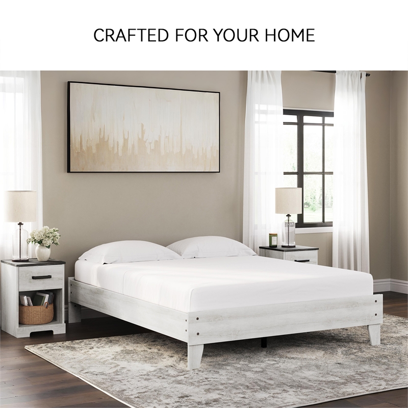 Ashley Furniture Shawburn Engineered Wood Queen Platform Bed in Whitewash