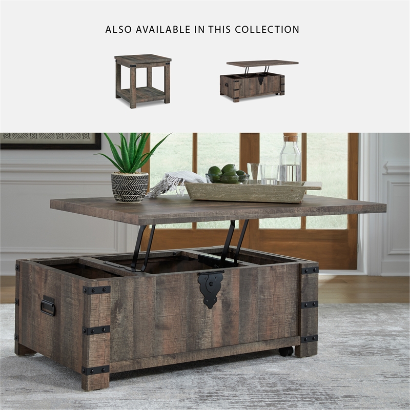 Ashley Furniture Hollum Wood Lift Top Cocktail Table in Brown & Black