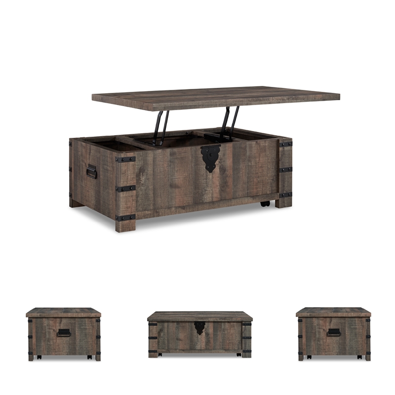Ashley Furniture Hollum Wood Lift Top Cocktail Table in Brown & Black