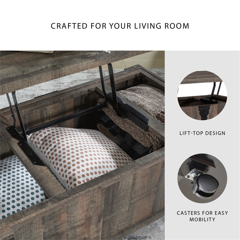 Ashley Furniture Hollum Wood Lift Top Cocktail Table in Brown & Black