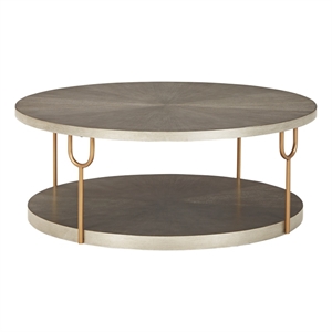 ashley furniture ranoka wood round cocktail table in silver & gold