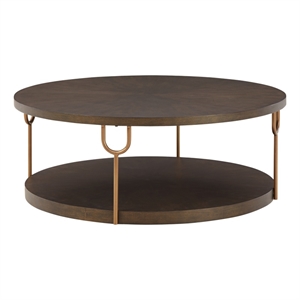 ashley furniture brazburn wood round cocktail table in dark espresso brown/gold