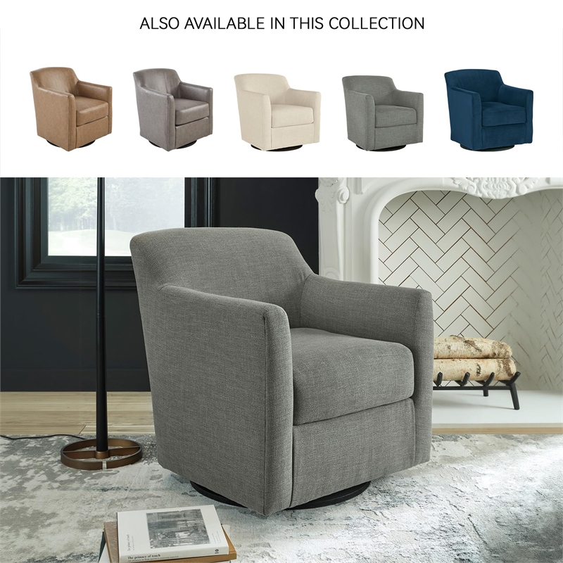 Ashley Furniture Bradney Fabric Swivel Accent Chair in Charcoal & Black
