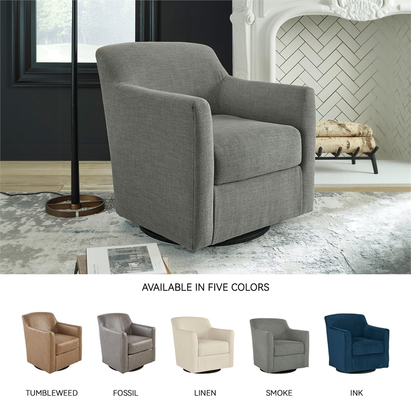 Ashley Furniture Bradney Fabric Swivel Accent Chair in Charcoal & Black