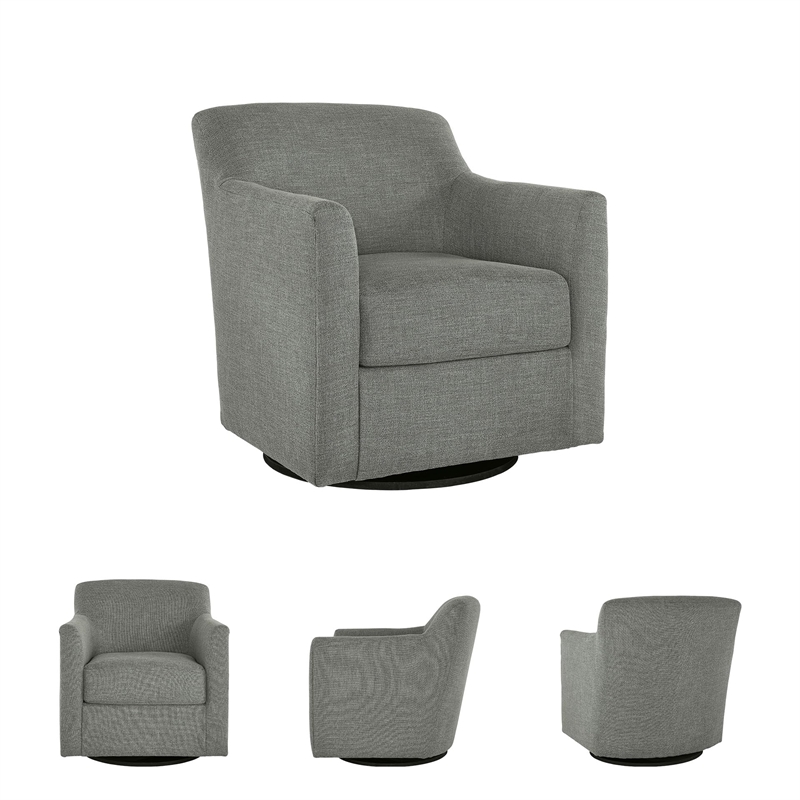 Ashley Furniture Bradney Fabric Swivel Accent Chair in Charcoal & Black