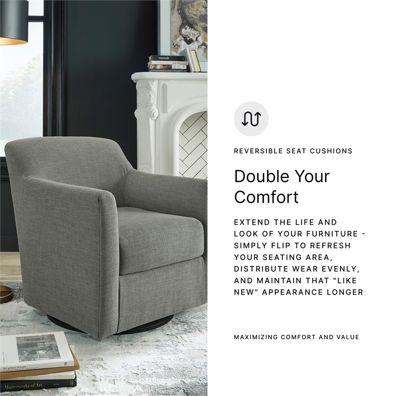 Ashley Furniture Bradney Fabric Swivel Accent Chair in Charcoal & Black