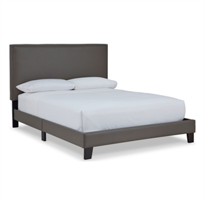 ashley furniture mesling wood queen upholstered bed in gray & black
