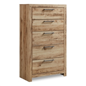 ashley furniture hyanna 5-drawer wood chest in tan/golden rustic