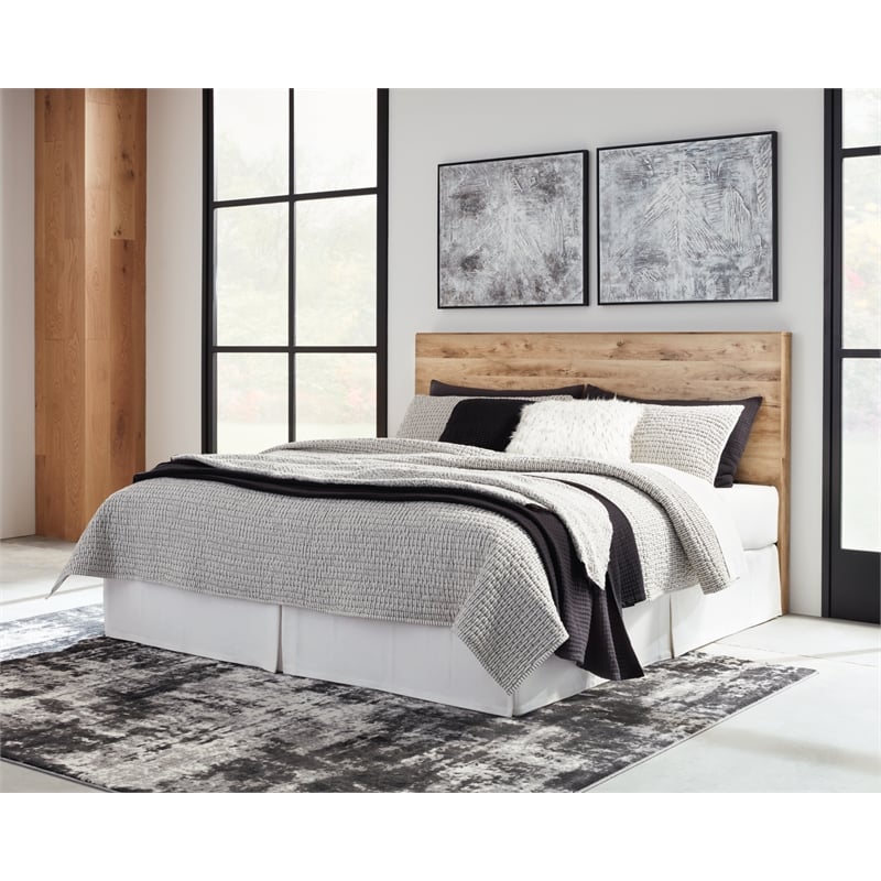Ashley Furniture Hyanna Wood King Panel Headboard in Tan/Golden Rustic