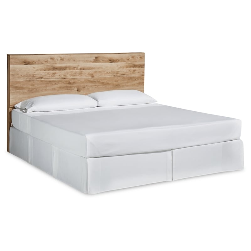Ashley Furniture Hyanna Wood King Panel Headboard in Tan/Golden Rustic