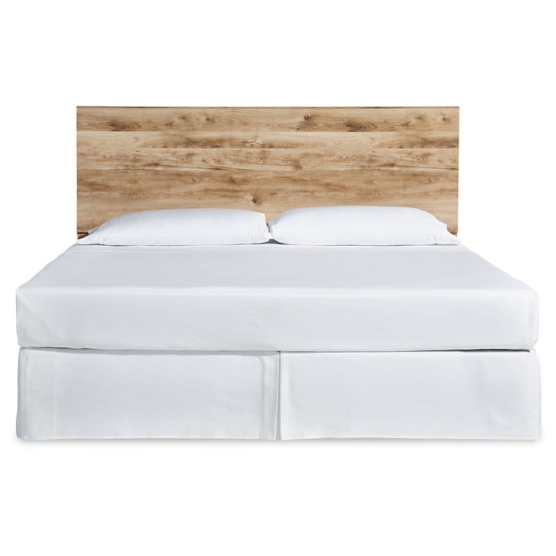Ashley Furniture Hyanna Wood King Panel Headboard in Tan/Golden Rustic