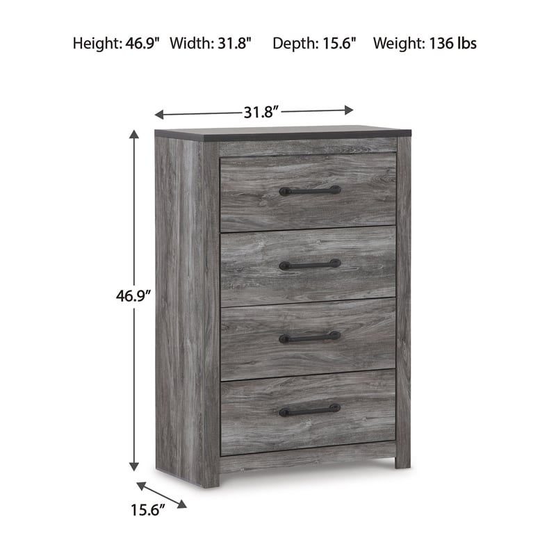 ashley furniture bronyan 4-drawer wood chest in rustic charcoal