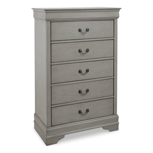 ashley furniture kordasky 5-drawer wood chest in dove gray finish