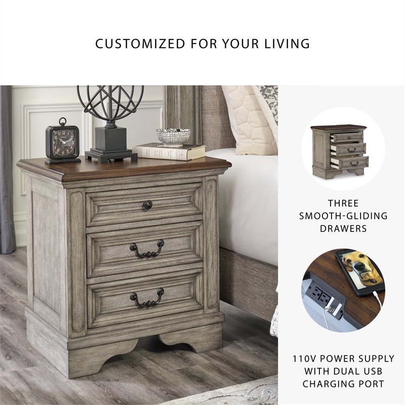 Ashley Furniture Lodenbay 3-Drawer Wood Nightstand in Antiqued Gray & Brown