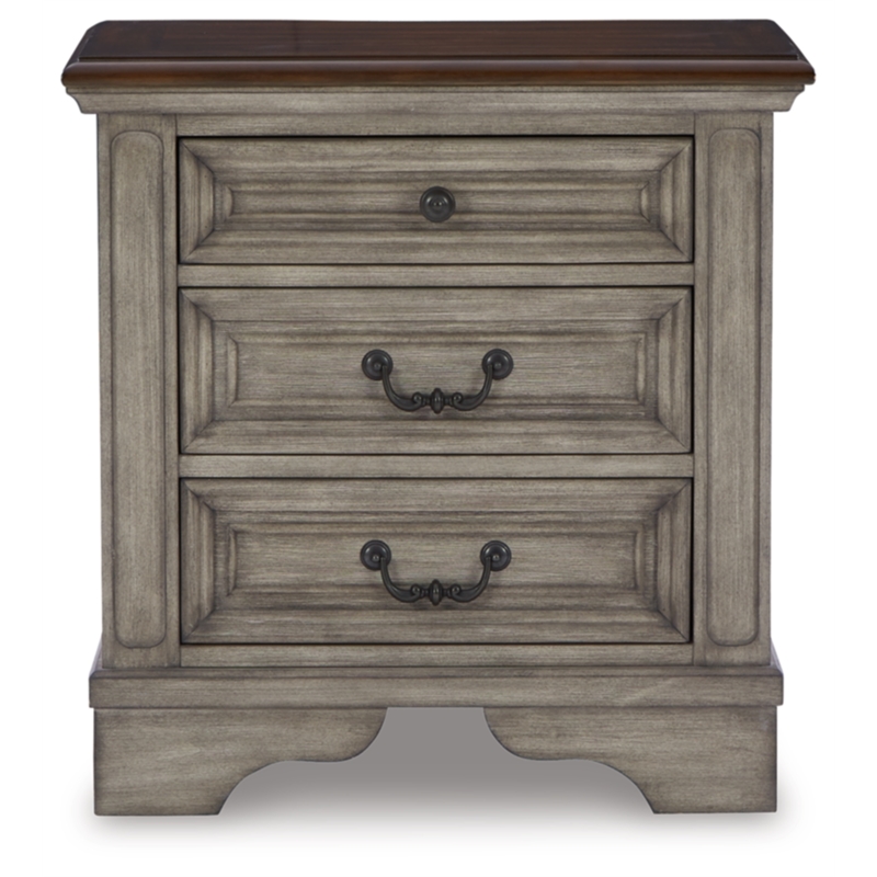 Ashley Furniture Lodenbay 3-Drawer Wood Nightstand in Antiqued Gray & Brown