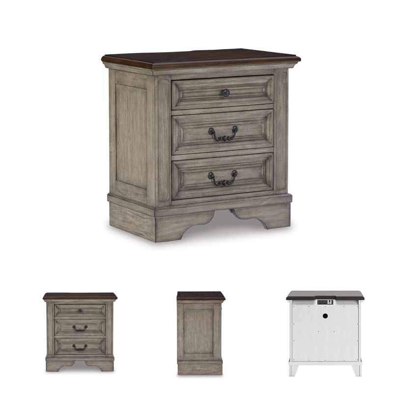 Ashley Furniture Lodenbay 3-Drawer Wood Nightstand in Antiqued Gray & Brown