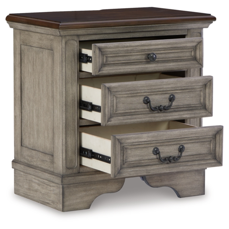 Ashley Furniture Lodenbay 3-Drawer Wood Nightstand in Antiqued Gray & Brown