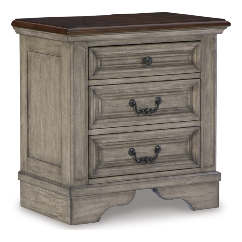 Ashley Furniture Lodenbay 3-Drawer Wood Nightstand in Antiqued Gray & Brown