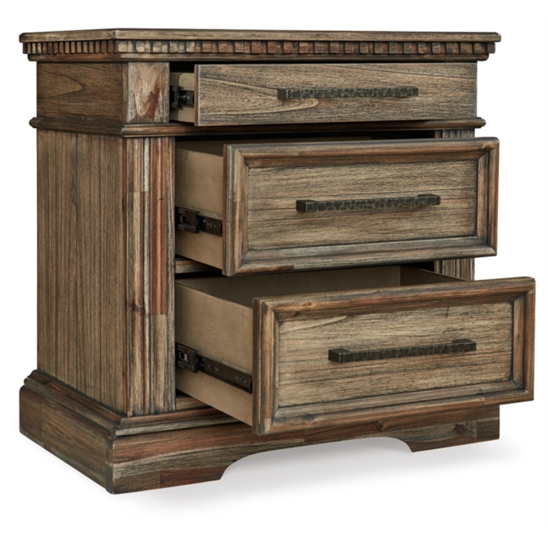 Ashley Furniture Markenburg 3-Drawer Wood Nightstand in Brown