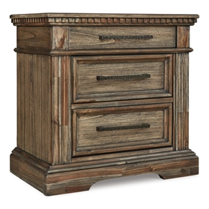 ashley furniture markenburg 3-drawer wood nightstand in brown