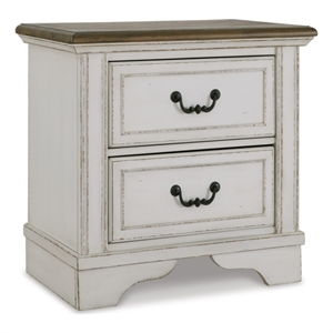 ashley furniture brollyn 2-drawer wood nightstand in chipped white & brown