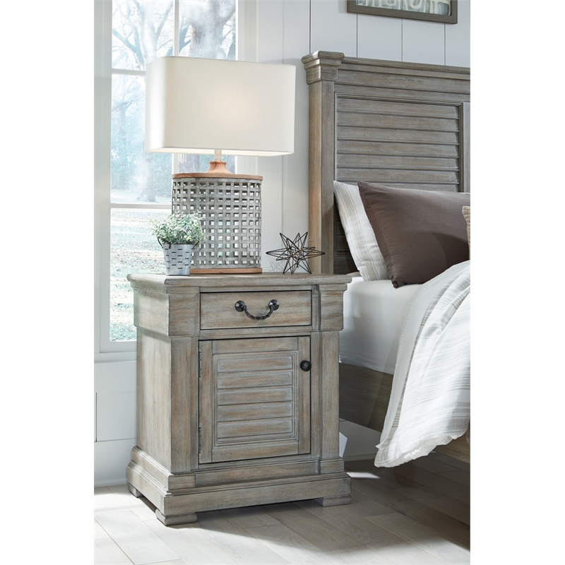 Ashley Furniture Moreshire 1-Drawer Wood Nightstand in Gray & Black