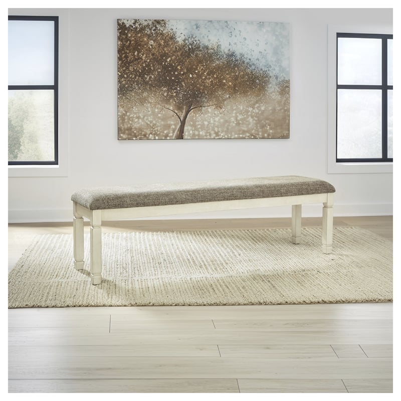 Ashley Furniture Bolanburg Wood Ding Room Bench in Antiqued White & Beige