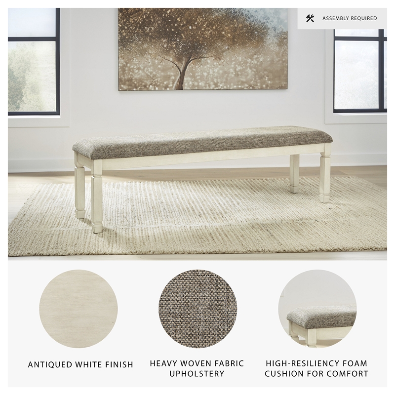 Ashley Furniture Bolanburg Wood Ding Room Bench in Antiqued White & Beige