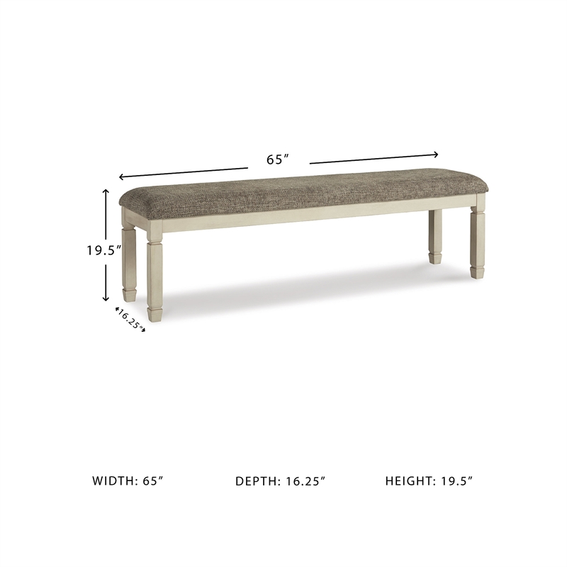 Ashley Furniture Bolanburg Wood Ding Room Bench in Antiqued White & Beige