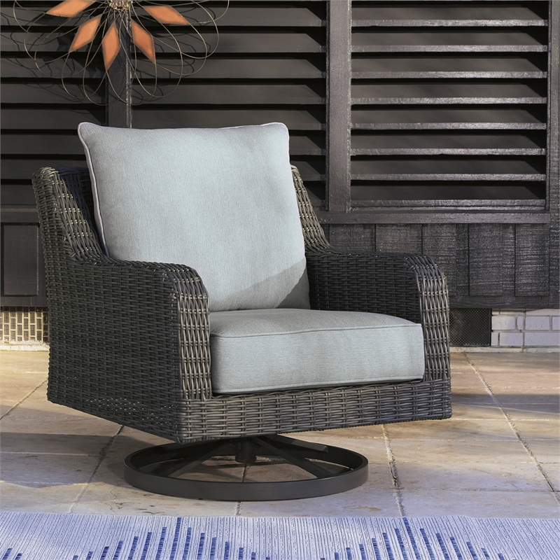 Ashley Furniture Elite Park Resin Outdoor Swivel Lounge with Cushion in Gray