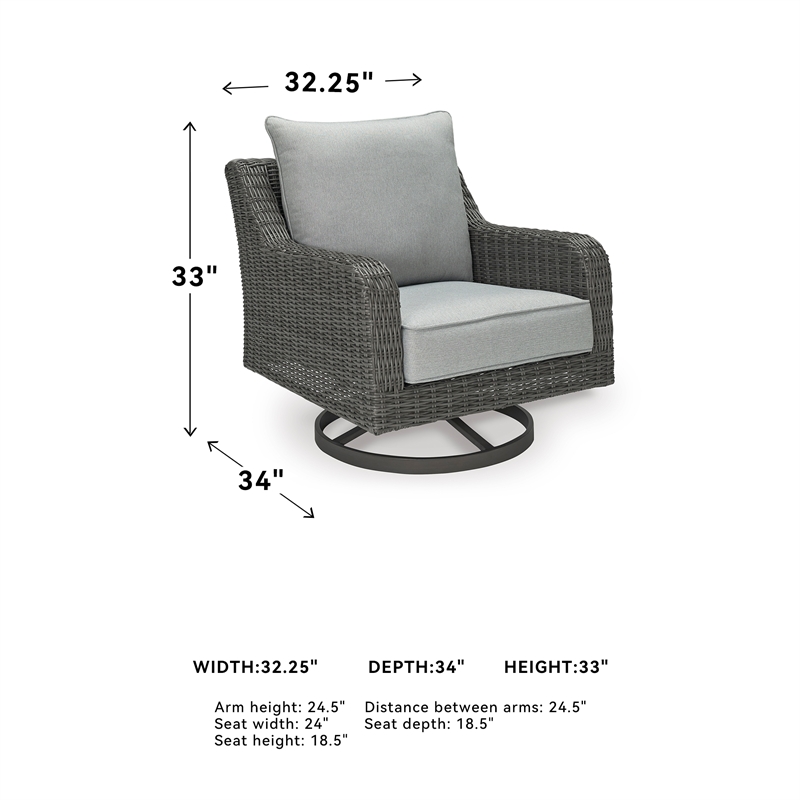 Ashley Furniture Elite Park Resin Outdoor Swivel Lounge with Cushion in Gray