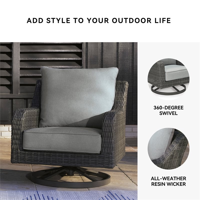 Ashley Furniture Elite Park Resin Outdoor Swivel Lounge with Cushion in Gray