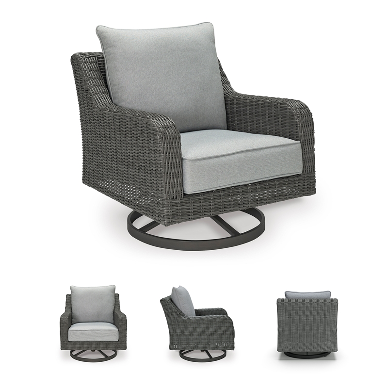 Ashley Furniture Elite Park Resin Outdoor Swivel Lounge with Cushion in Gray