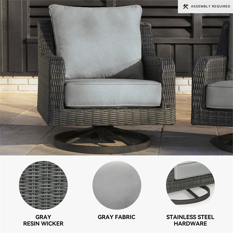 Ashley Furniture Elite Park Resin Outdoor Swivel Lounge with Cushion in Gray
