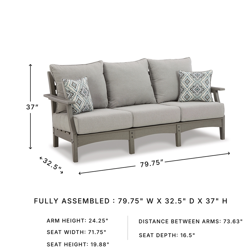 Signature Design by Ashley Visola Outdoor Fabric Sofa with Cushion in Gray