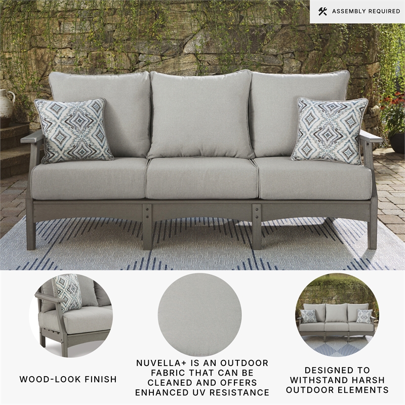 Signature Design by Ashley Visola Outdoor Fabric Sofa with Cushion in Gray