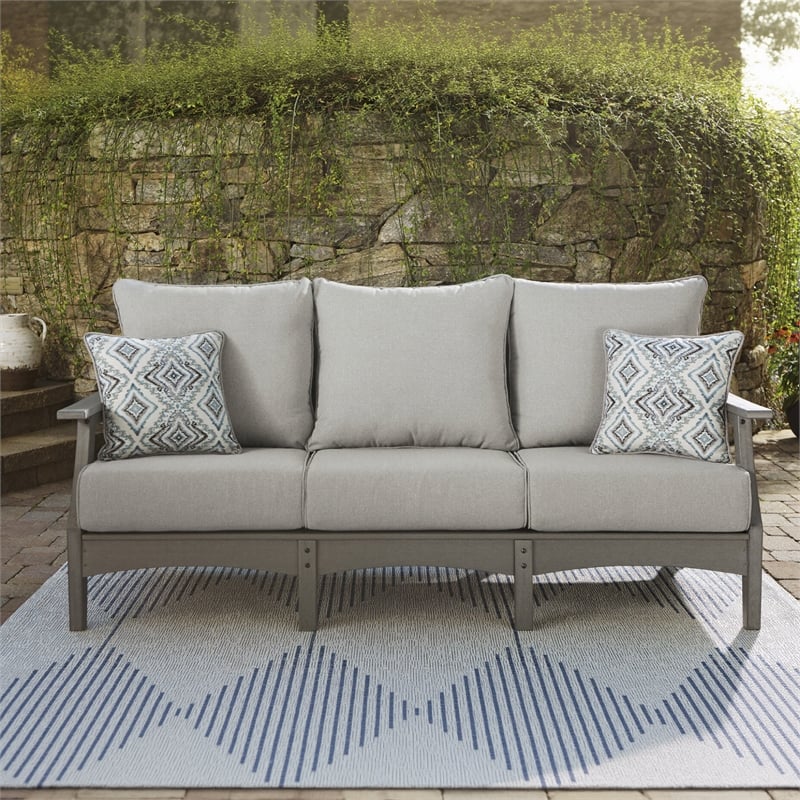 Signature Design by Ashley Visola Outdoor Fabric Sofa with Cushion in Gray