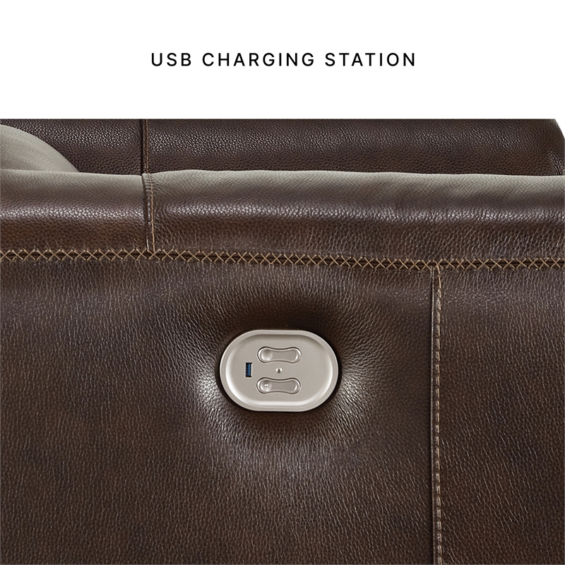 Ashley Furniture Alessandro Leather Power Recliner with Headrest in Walnut